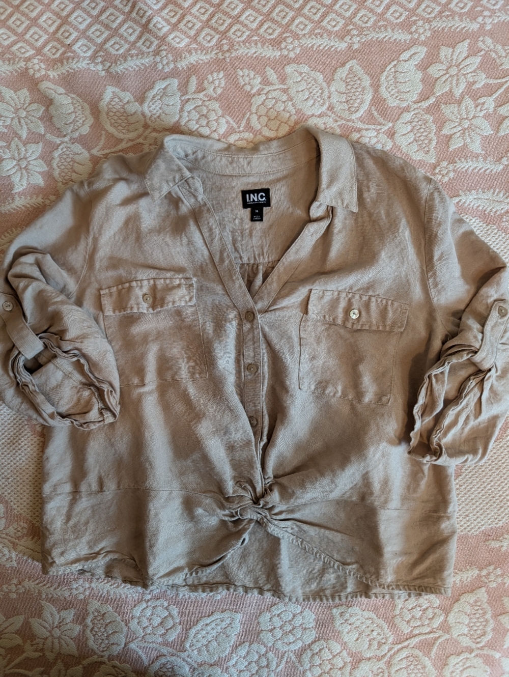 INC Lightweight Button-Front Shirt in Tan